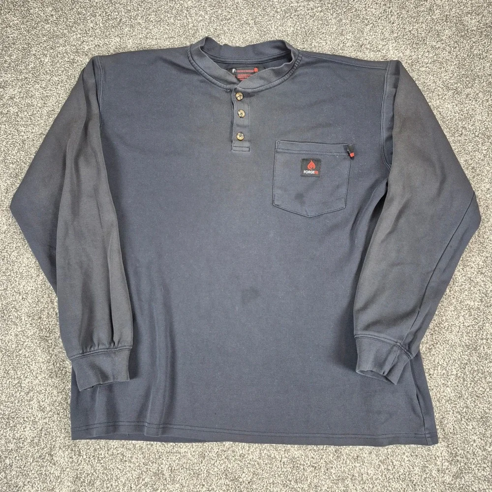Forge FR Henley‎ Shirt Mens Large Navy Blue Flame Resistant Workwear NFPA 2112
